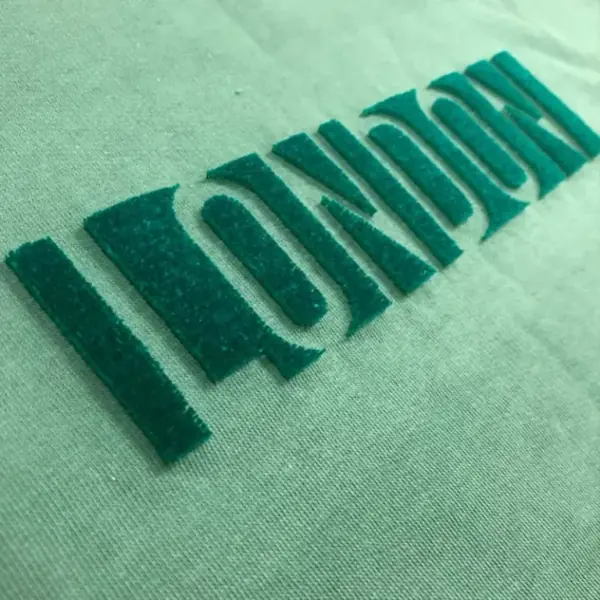 Flock printed t-shirt with velvety raised design